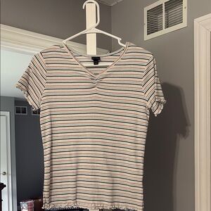 Art Class Cream Ribbed Fitted Short Sleeve Tee